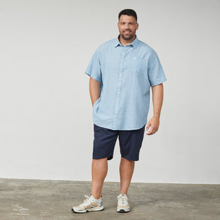 North Latitude / North Latitude Denim Linen Shirt Melange Shirt SS 0540 Mid Blue