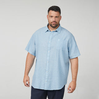 North Latitude / North Latitude Denim Linen Shirt Melange Shirt SS 0540 Mid Blue