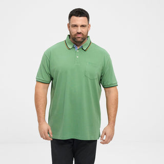 North Latitude / North Latitude Denim North Latitude pique polo contrast striped collar Polo SS 0640 Mid Green