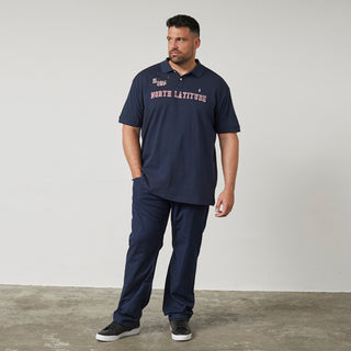 North Latitude / North Latitude Denim Pique polo contrast sleeve and embroidery Polo SS 0580 Navy Blue